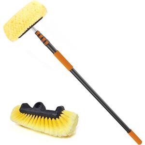 SISUPASSIE Car Wash Brush, 16FT Telescopic Car Wash Brush with Long Handle, 12-Inch Soft Bristle Car Cleaning Brush for Cleaning Car, RV, Truck, Boat, Solar Panels