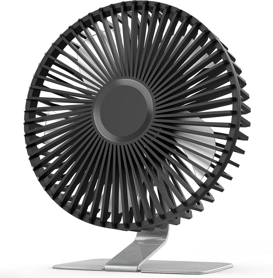 SLENPET 6 inch USB Desk Fan, Adjustable Tilt, 4 Speeds, Ultra-quiet, 90Rotation, Portable, Metal Base, Silver