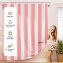 AmazerBath Pink Vertical Stripes Shower Curtain, Cute Pink Stripe Bathroom Shower Curtain with 12 Shower Curtain Hooks, Rustic Fabric Pink and White, 72x72 Inches