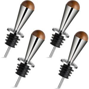 3 x ZPUFAW 4 Pack Liquor Pour Spouts with Wooden Ball Caps, 2 in 1 Function Pour Spouts, Funnel for Transferring Olive Oil Liquid, 18/8 Stainless Steel Spouts