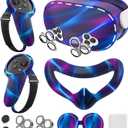 Silicone Cover Set Compatible with Meta/Oculus Quest 3s Accessories, Silicone Face Cover, Controller Grip Cover, Camera Lens Protector, VR Shell Cover, Protective Lens Cover, Not Fit Quest 3 (Aurora Blue)