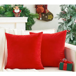 Pack of 2 Christmas Red Pillow Covers 18x18 Inch Decorative Throw Pillow Cover, Velvet Pillowcases for Couch Sofa Bed, Home Boho Decor, Modern Soft Cushion Covers