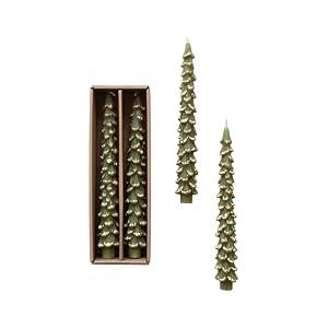 Golden-Tipped Elegance Tree Shaped Taper Candles, Evergreen, Set of 4