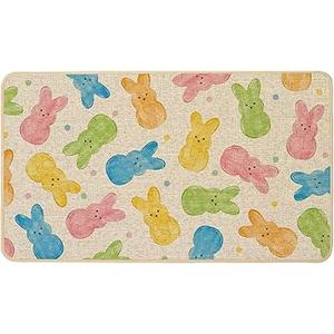 Artoid Mode Blue Rabbit Bunny Happy Easter Doormat, Home Decor Low-Profile Switch Rug Door Mat Floor Mat for Indoor Outdoor 17x29 Inch, Pink green