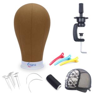 EERYA Wig Head Canvas Block Wig Head Stand, 22 Inch, Brown
