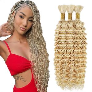 #613 Blonde Human Braiding Hair for Boho Braids 26 26 26 Inch #613 Deep Wave Bulk Human Hair Knotless Boho Braiding Curly Virgin Hair Extensions 150g 3 Bundles/Pack