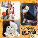 Halloween Cat Costume,Reversible Cape and Wig Set for Cats Dogs, Adjustable Red Black Witch Vampire Cruella Style Pet Outfit with Neck Strap