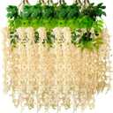 24 Pack Champagne Wisteria Hanging Flowers Garland, 3.77 Feet Artificial Flower Vines, Fake Wisteria, Artificial Vines Hanging Garland for Backdrop Outdoor Yard Garden Decor