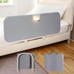 Travel Bed Rails for Toddlers with Motion Sensor Light, Foldable Toddler Bed Rail 48" Extra Long Safety Guard, Deep U-Shaped Base (No Straps Needed) for Twin, Full, Queen & King Mattresses