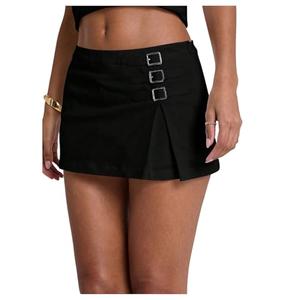 Floerns Women's Y2k Low Waist Mini Skirts Buckle Night Out Party Bodycon Skirt Black Small