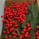 80 PCS Christmas Artificial Pine Branches 8" Artificial Red Berry Stems 13.5" Christmas Faux Greenery Pine Picks Fake Pines Needles DIY Crafts Decorations for Xmas Tree DIY Wreath Garland Home Decor