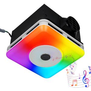 4-in-1 Bathroom Fan with Ligh,Bathroom Exhaust Fan with Bluetooth Speaker & LED Light, 7-Color RGB & 3CCT Adjustable Light, Music Sync, Digital Display, Easy Install,Remote Control