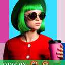 LOHO MAGICA 6 Pack Colored Wigs, Funky Colorful Wigs, Short Bob Hair Wig, Neon Party Wigs with Rimless Heart Sunglasses