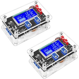 DROK DC Adjustable Buck Converter 2pcs, 24v to 12v Step Down Converter Voltage Regulator 6V-32V to 1.5-32V 5V 5A LCD Power Supply Volt Reducer Step Down Transformer with USB Port and Protective Case
