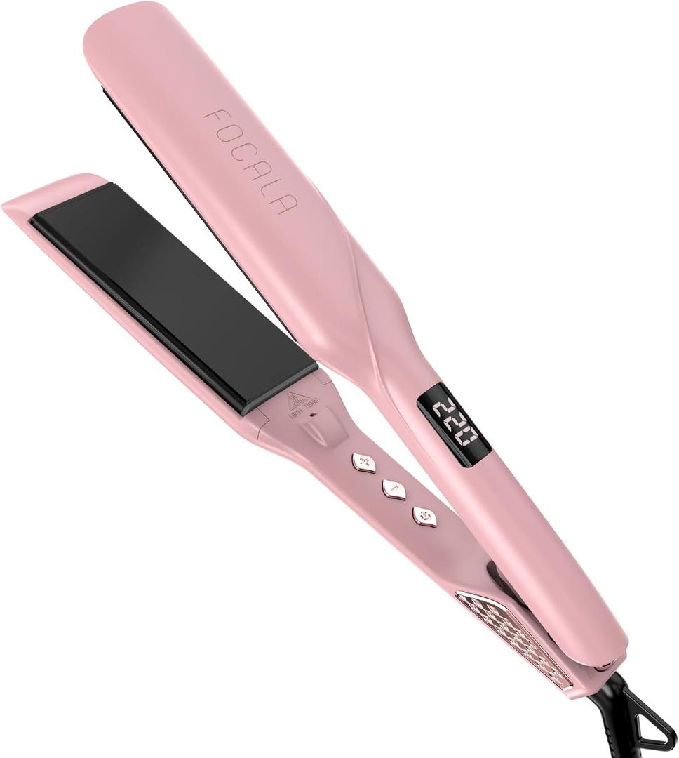 Wide Hair Straightener Flat Iron 1.75 Inch - Professional Ceramic Flat Iron Fast Styling - Dual Voltage Hair Straightening Iron for All Hair Types (Dark Pink)