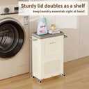 Mrbin Slim Wheeled Laundry Hamper Plastic with Lid, 50L / 13gal Closet Rectangle Basket Containers, Narrow Storage Bins Rolling Utility Organizer Boxes Cart for Bathroom, Clothing, Pantry, White