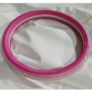 Car Accessories Pink Steering Wheel Cover for Women Rose Red Bling Sparkly Crystal Colorful Rhinestone 15 inch Girly Steering Wheel Protector