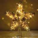 LAWOHO Christmas Tree Topper Star, Vintage Christmas Decor, 10 Inch Shiny Golden Christmas Tree Decoration with 6H Timer, 50 Warm LED Lights for Xmas Tree, Holiday & Party, Indoor Decor