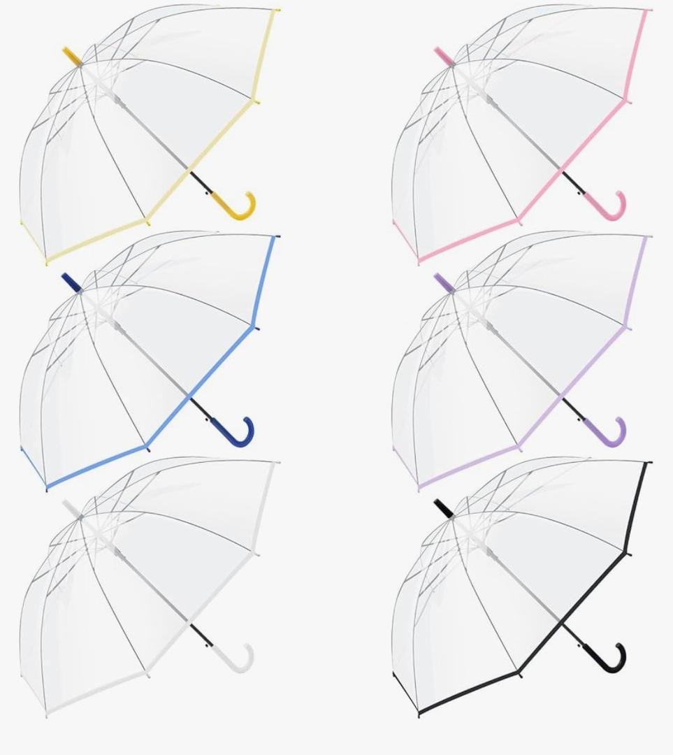 6 Pack Clear Lightweight Umbrella for Rain, Automatic Open, Transparent Dome Umbrella with Easy Grip Strap for Women