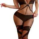 Fishnet Bodysuit for Women, Mesh Lingerie Body Suits Bodystocking Sheer Halter Nightwear Black Onesize 2-8 (Black)