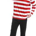 3 Pieces Men Halloween Costume Set, Adult Cosplay Costumes Red and White Striped Shirt with Hat and Nerd Glasses (L)