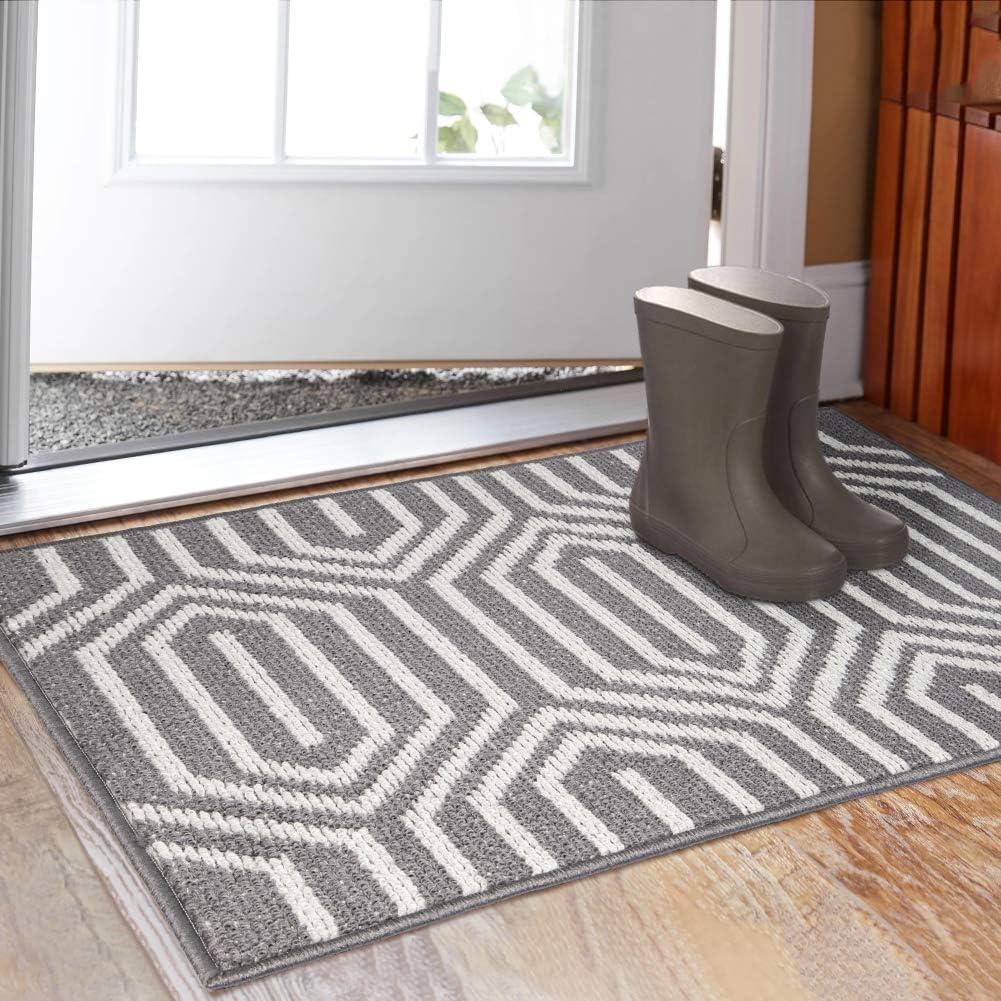 Indoor Doormat 32"x 48", Absorbent Front Back Door Mat, Rubber Backing Non Slip Floor Mats Inside Mud Dirt Trapper Outside Entrance Door Rug Carpet, Machine Washable Low Profile-Grey Time Cloister