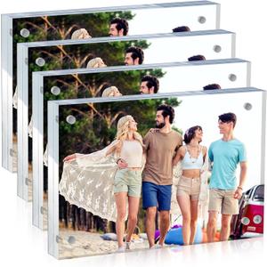 Yalikop 4 Pcs Clear Acrylic Picture Frames Magnetic Acrylic Photo Frame Thick Desktop Display Double Sided Freestanding Floating for Bedroom Living Room Home Office Store Supplies (5 x 7 Inch)
