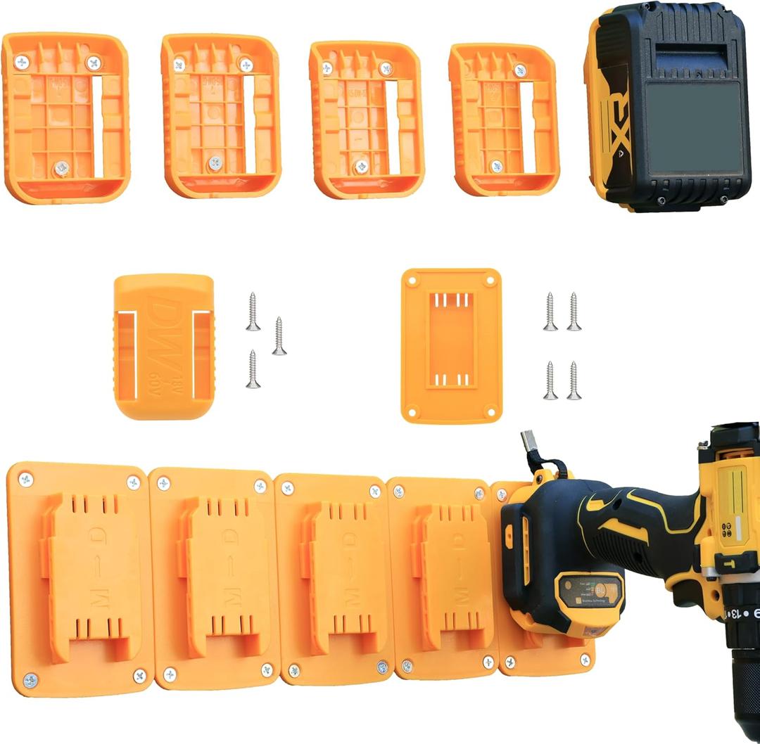20 Pack Battery Holders Tool Holders for Dewalt 20V Drill Tools,10pcs Tool Hangers and 10pcs Battery Organizer Wall Mount(Yellow,70pcs Screws)
