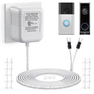 AC 24V Doorbell Transformer, C Wire Adapter Compatible with Ring Video Doorbell, 16.4 FT Cable Transformer Power Supply Compatible with Eufy, Nest, Thermostat, UL Certification Plug in Adapter