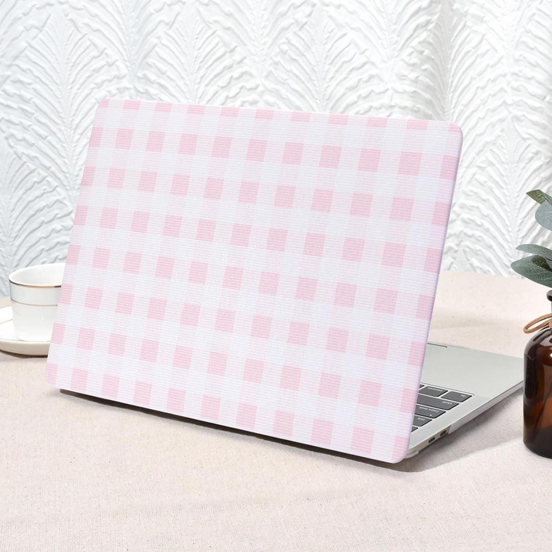 Seorsok Compatible with MacBook Air 13 Inch Case 2022 2021 2020 2019 2018 Release A1932 A2179 M1 A2337,Cute Pink Checkerboard Textured Leather Plastic Hard Shell & Keyboard Cover,White Grid Print