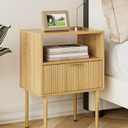 Aienvey Night Stand, Modern Nightstand with Drawers, Bedside Table, Gold Small Side Table for Bedroom, Living Room End Table (Oak Stripe, 1 Drawer)