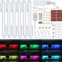 Under Cabinet LED Lights Kit. RGB Color Changing & Super Bright White Lighting. Dimmable with Remote. 6 pcs Linkable LED Light Strips with Power Supply, Extension Cords. Plug in. Max 24W. RGB + 5000K.