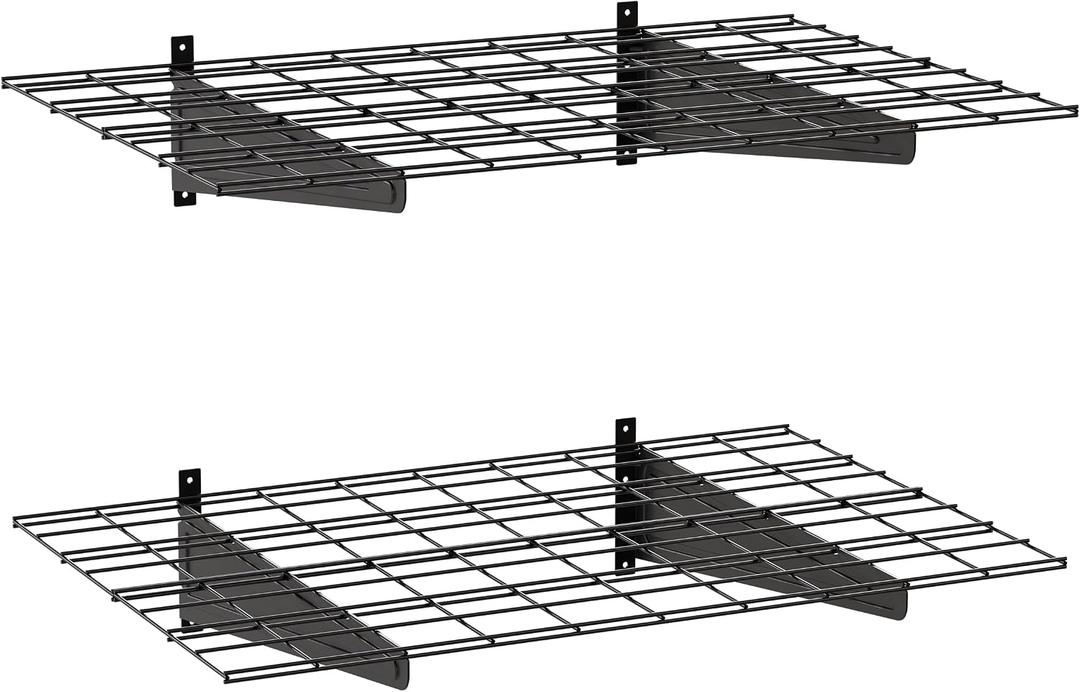 2-Pack 2x3ft Garage Wall Shelving, 24"x36" Shelf Storage Rack Floating Shelves Wall Mounted, Heavy Duty Storage Shelves, 800lbs Load Capacity, with 8 Hooks for Garage Organization, Black