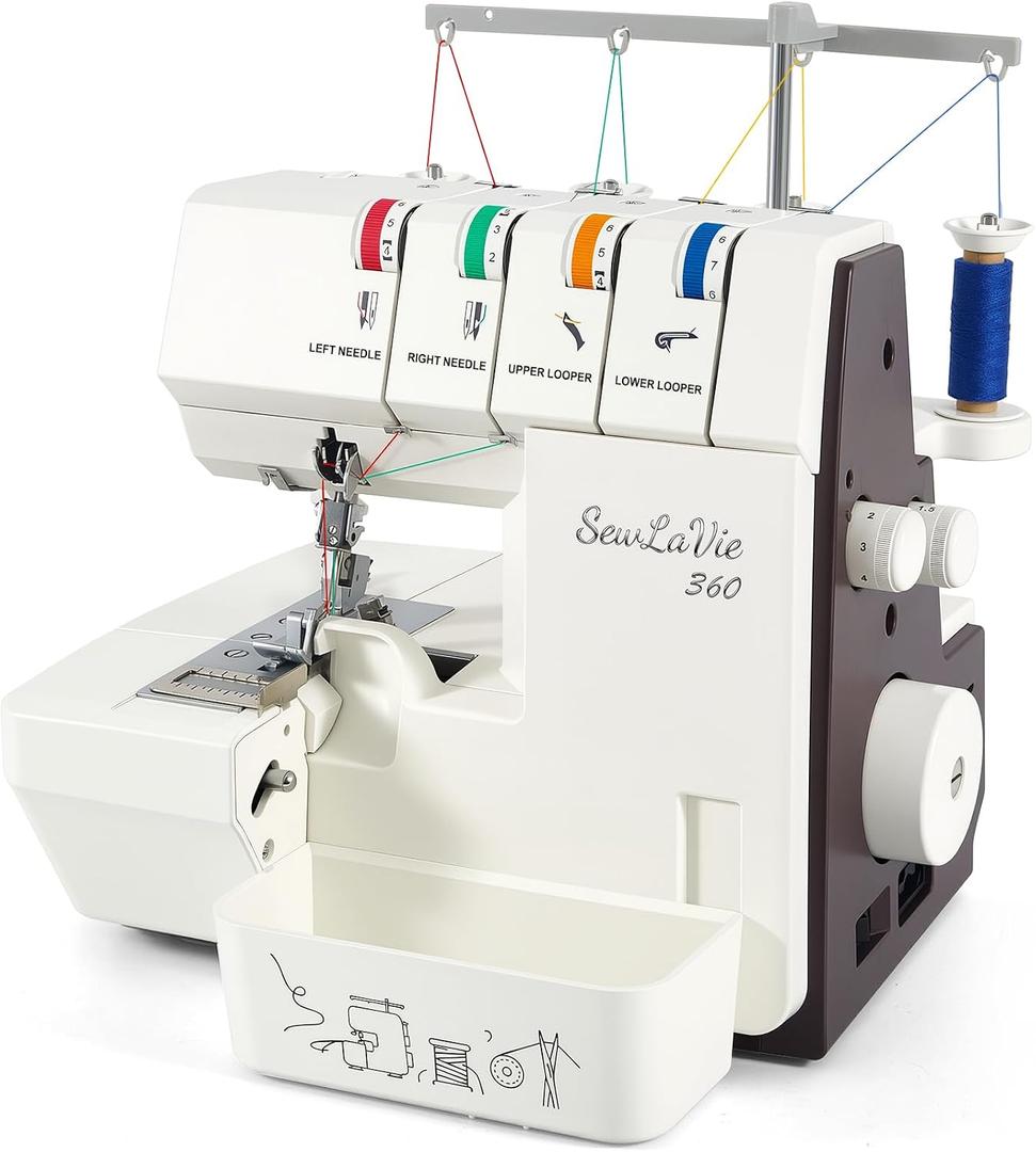 360 Upgraded Serger Overlock Sewing Machine, 2/3/4 Thread Capability, 1300 SPM High Speed, Easy Open Threading, Rolled Hem, Differential Feed, Pro Overlocker for Beginners and Tailors