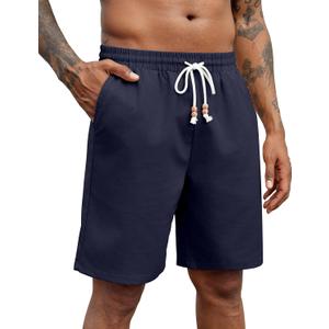 COOFANDY Mens Linen Shorts Casual Drawstring Elastic Waist Lightweight Summer Vacation Beach Shorts (Large, Navy Blue)