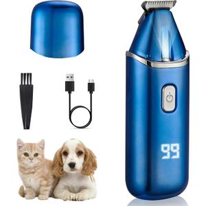 Dog Paw Trimmer, 20mm-Blade Pet Precision Trimmer, Electric Dog Hair Trimmer with LED Light, Protective Cap, Rechargeable Pet Paw Grooming Clippers for Paws, Ears, Face, Blue