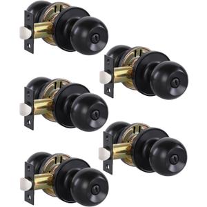 Lanwandeng (5Pack) Matte Black Privacy Door Knobs with Lock for Bedroom/Bathroom, Keyless Interior Door Lock, Stainless Steel Door Handles