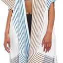 Saodimallsu Womens Kimono Cardigans Striped Summer Batwing Short Sleeve Open Front Belted Split Beach Swimsuit Coverup XL