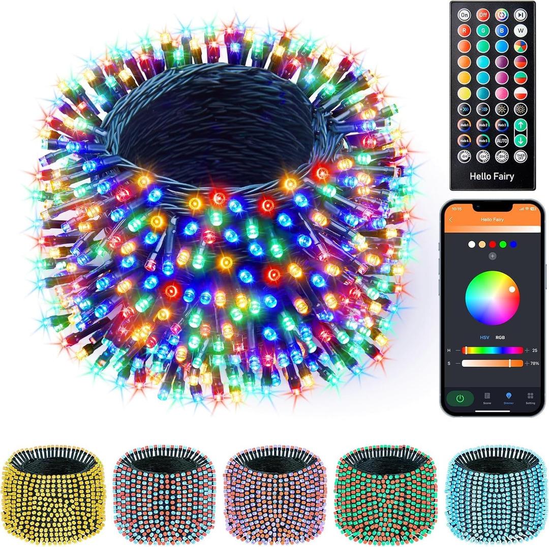 Minetom Color Changing Christmas Lights Outdoor, 198Ft 600 LED Smart RGB String App Controlled, Dimmable Timer Twinkle Christmas Tree Plug in for Xmas Party Decor