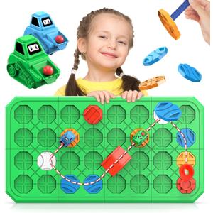 Logic Road Builder Games Toys: STEM Toys for 4 Year Old Kids, Montessori Board Game Brain Teaser Puzzles Preschool Learning Activities Educational Toy for Toddler Ages 3 5 6 7 8-12 Gifts(Green 32PCS)