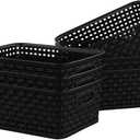 Kiddream Set of 6 Plastic Weave Storage Basket Pantry Organizing Bin (black)