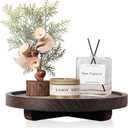 Round Decorative Tray Wood Bathroom Counter Organizer Farmhouse Kitchen Decor Wooden Riser for Soap Dish, Perfume, Candle, Sponge, 8" - Bark Brown