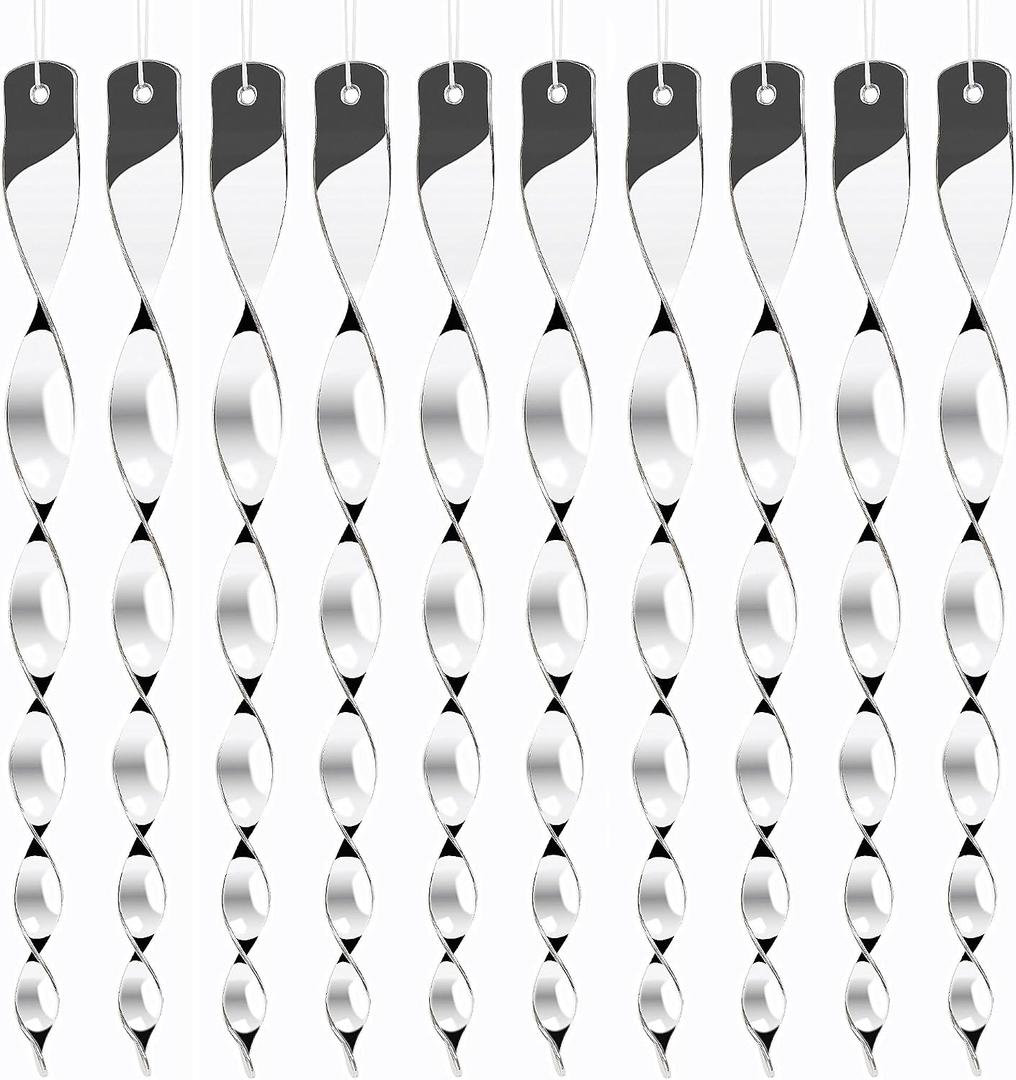 Hausse 10 Pack Bird Deterrents for Outside, Bird Repellent Hanging Silver Plastic Reflectors Scare Rods, Garden Decorative Reflective Scare Birds Away, Like Woodpeckers, Pigeons and Geese