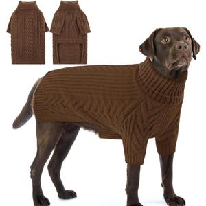 Dog Knitted Sweaters for Dogs, Dog Winter Turtleneck, Pet Warm Pullover Thick Sweatshirt Beagle, Bulldog, Husky, Golden Retriever, Labrador, Samoyed, Rottweiler Coffee 4XL