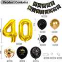 40th Birthday Decorations for Men Black and Gold Balloons Garland Arch Kit with Number 40 Foil Confetti Balloons Happy Birthday Bunting Banner Black Gold Party Decor for 40 Years Old Women Anniversary