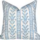 Jillien Harbor The Louis Blue Floral Block Print Pillow Cover  Decorative Throw Pillow Cover with Off-White Background  Grandmillennial Home Decor, 20" x 20"