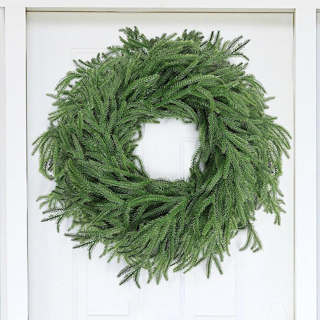 26 Inches Pine Wreath for Front Door - Artificial Christmas Wreaths Faux Green Needles Arrangement with Vine Base for Wall Windows Outdoor Home Decoration