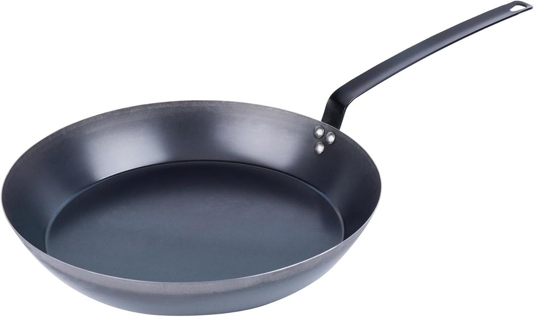 Restaurantware-Met Lux 16 Inch Fry Pan, 1 Lightweight Frying Pan - Induction-Ready, Triple-Riveted, Black Carbon Steel Cooking Skillet, Durable, For Searing, Sauteing, And Browning Food