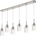 6-Lights Pendant Lighting for Kitchen Island in Brushed Nickel, Ceiling Light Fixtures with Adjustable Hanging Wire & Clear Glass Shades