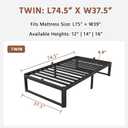 ZTH Twin Size Metal Platform Bed Frame 16 in, No Box Spring Needed, Black